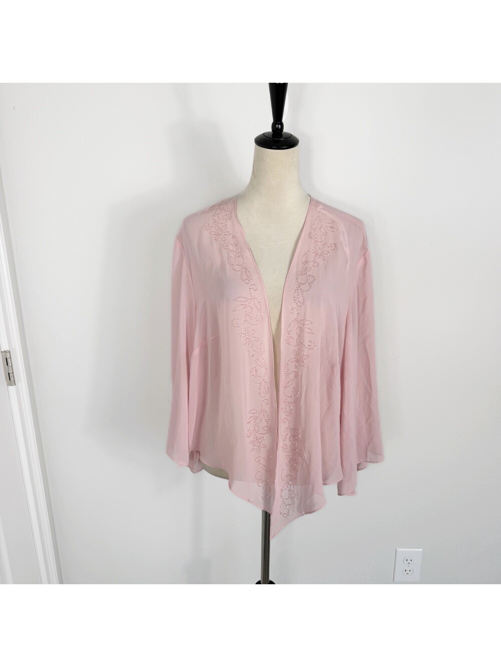 Y2K Kimono Fairy Ethereal Whimsy Sheer Romantic Boho Dainty Beaded Size 20W Pink